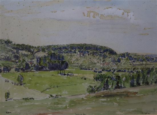 Paul Ayshford Lord Methuen (1886-1974) ink and watercolour, ... sur Ange, France, signed and dated 1949, 45 x 59cm.